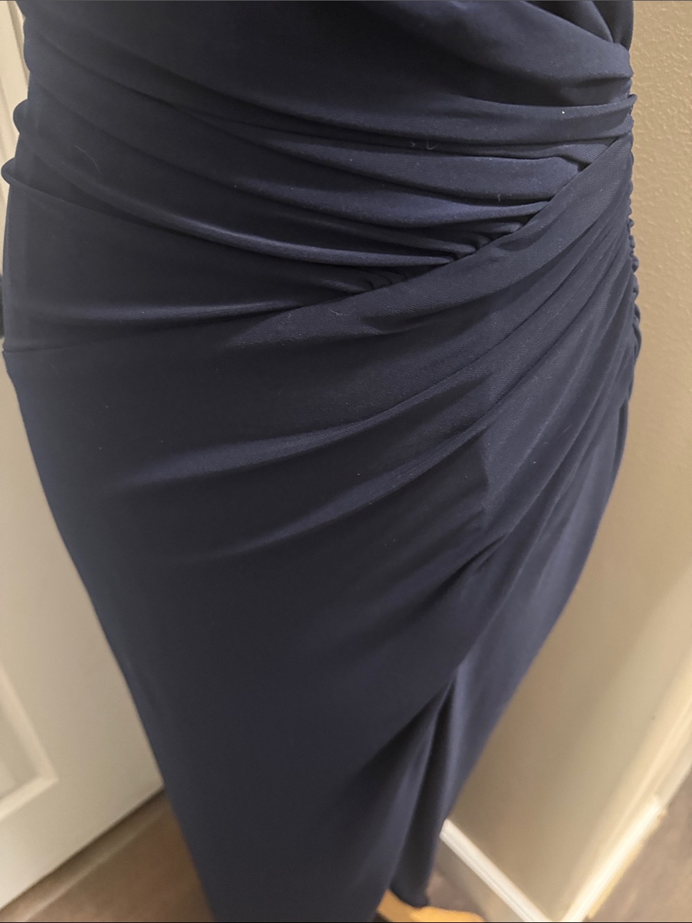 NWOTLauren Ralph Lauren Navy V-Neck Ruched Maxi Dress with Embellished Shoulders - Picture 8 of 10